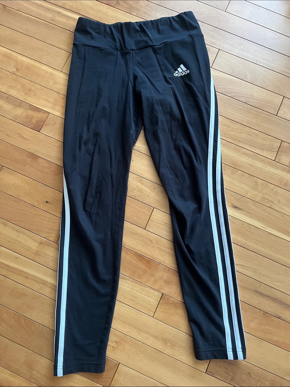 adidas Black Leggings with White Side Stripes and Logo 13-14